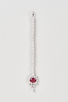 White Finish Red & White Swarovski Zirconia Maangtikka In Sterling Silver