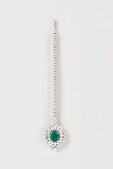 White Finish Green & White Swarovski Zirconia Maangtikka In Sterling Silver