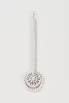 White Finish Swarovski Zirconia Maangtikka In Sterling Silver