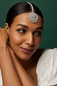 White Finish Swarovski Zirconia Maangtikka In Sterling Silver