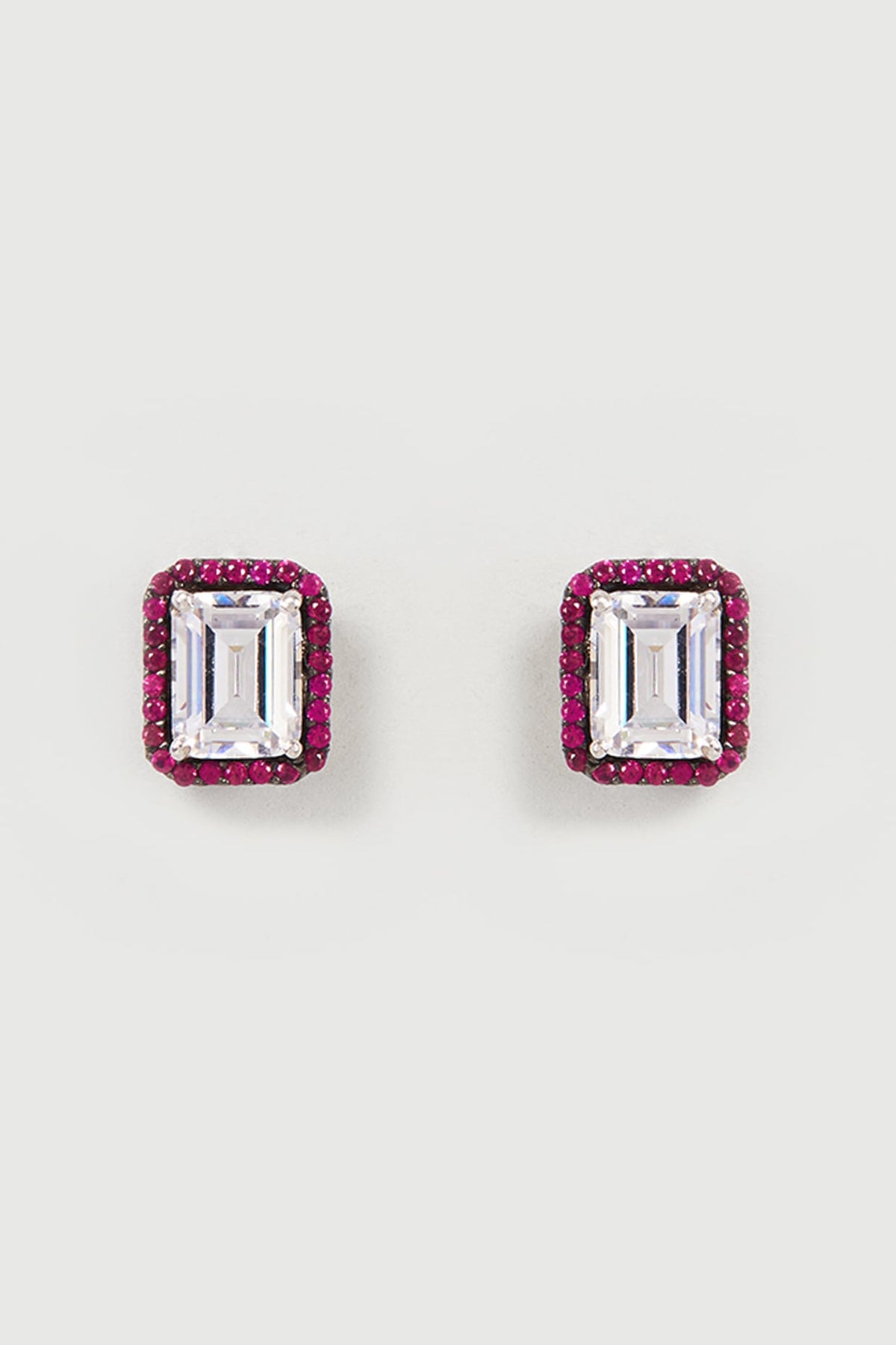 White Finish Red & White Swarovski Zirconia Stud Earrings In Sterling Silver