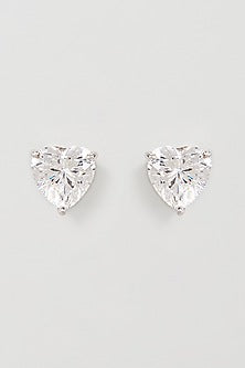 White Finish Swarovski Zirconia Stud Earrings In Sterling Silver