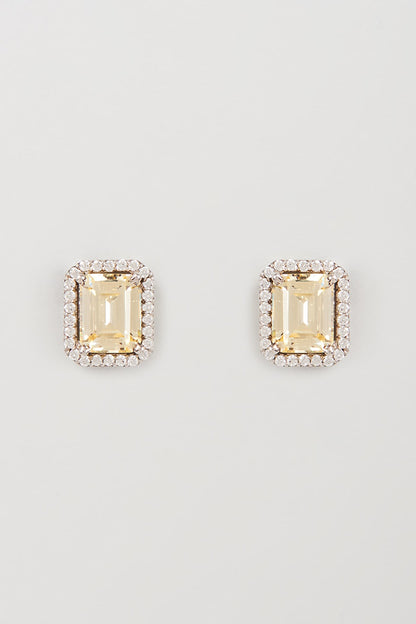 White Finish Yellow Swarovski Zirconia Stud Earrings In Sterling Silver