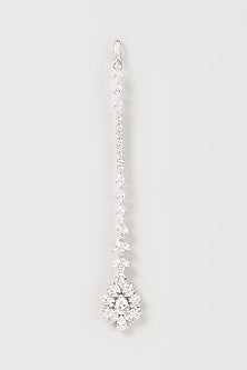 White Finish Swarovski Zirconia Maangtikka In Sterling Silver