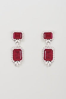 White Finish White & Red Swarovski Zirconia Dangler Earrings In Sterling Silver