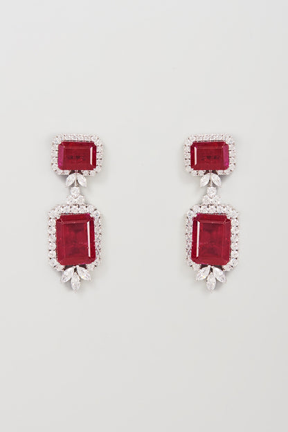 White Finish White & Red Swarovski Zirconia Dangler Earrings In Sterling Silver