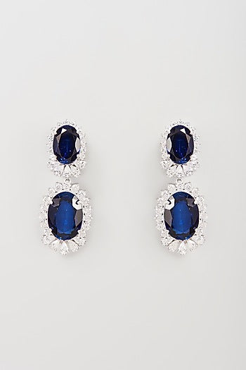 White Finish White & Blue Swarovski Zirconia Chandelier Earrings In Sterling Silver