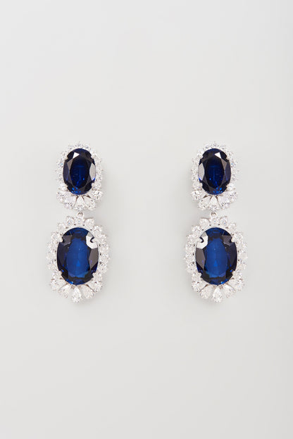 White Finish White & Blue Swarovski Zirconia Chandelier Earrings In Sterling Silver