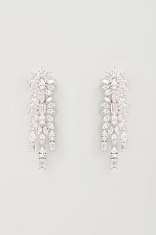 White Finish Swarovski Zirconia Dangler Earrings In Sterling Silver