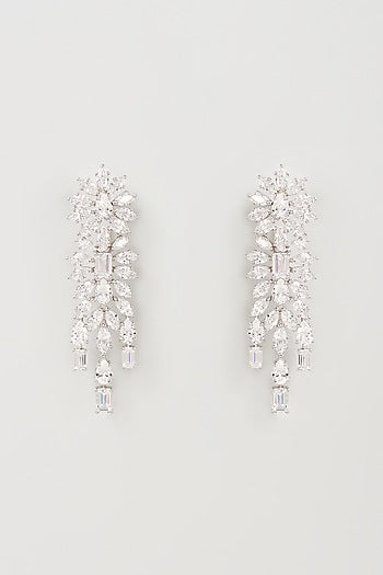 White Finish Swarovski Zirconia Dangler Earrings In Sterling Silver