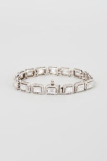 White Finish Swarovski Zirconia Bracelet In Sterling Silver