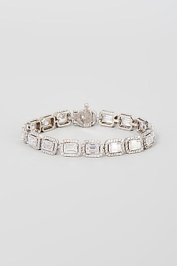 White Finish Swarovski Zirconia Bracelet In Sterling Silver