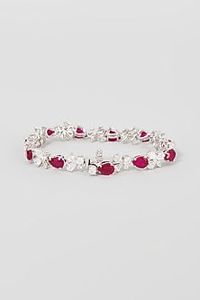 White Finish White & Red Swarovski Zirconia Bracelet In Sterling Silver