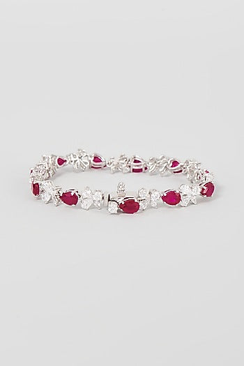 White Finish White & Red Swarovski Zirconia Bracelet In Sterling Silver
