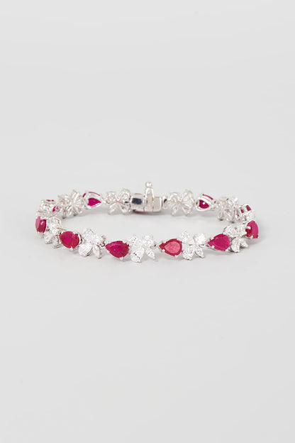 White Finish White & Red Swarovski Zirconia Bracelet In Sterling Silver