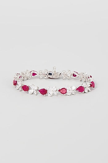 White Finish White & Red Swarovski Zirconia Bracelet In Sterling Silver