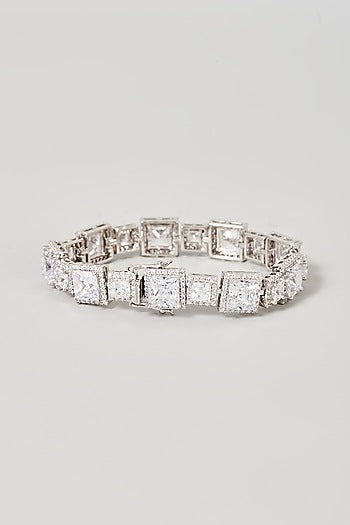 White Finish Swarovski Zirconia Cuff Bracelet In Sterling Silver