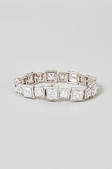 White Finish Swarovski Zirconia Cuff Bracelet In Sterling Silver