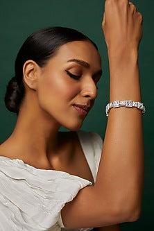 White Finish Swarovski Zirconia Cuff Bracelet In Sterling Silver