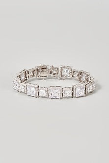 White Finish Swarovski Zirconia Cuff Bracelet In Sterling Silver