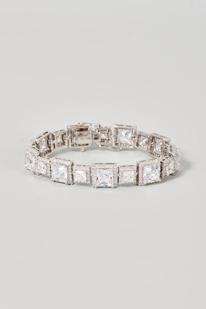 White Finish Swarovski Zirconia Cuff Bracelet In Sterling Silver