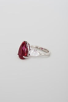 White Finish White & Red Swarovski Zirconia Cocktail Ring In Sterling Silver