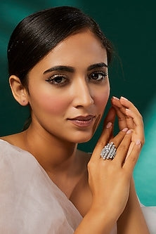White Finish Swarovski Zirconia Ring In Sterling Silver