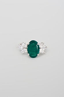 White Finish White & Green Swarovski Zirconia Cocktail Ring In Sterling Silver