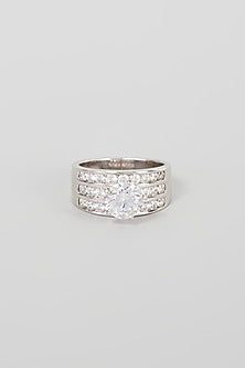 White Finish Swarovski Zirconia Ring In Sterling Silver
