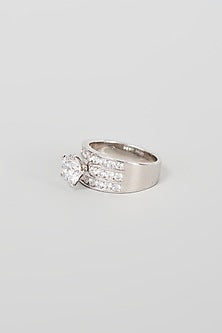 White Finish Swarovski Zirconia Ring In Sterling Silver
