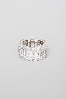 White Finish Swarovski Zirconia Eternity Ring In Sterling Silver