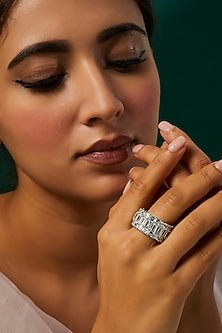 White Finish Swarovski Zirconia Eternity Ring In Sterling Silver