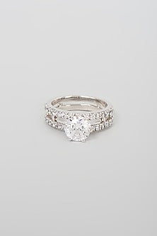 White Finish Swarovski Zirconia Ring In Sterling Silver