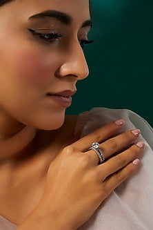 White Finish Swarovski Zirconia Ring In Sterling Silver