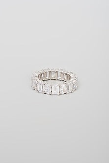 White Finish Swarovski Zirconia Eternity Ring In Sterling Silver