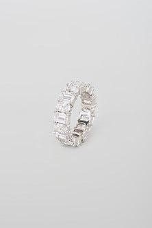 White Finish Swarovski Zirconia Eternity Ring In Sterling Silver