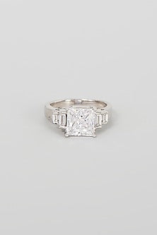 White Finish Swarovski Zirconia Ring In Sterling Silver