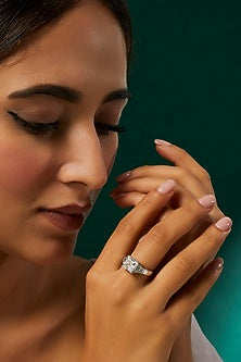 White Finish Swarovski Zirconia Ring In Sterling Silver