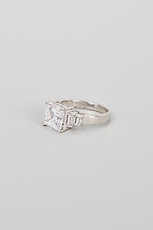 White Finish Swarovski Zirconia Ring In Sterling Silver