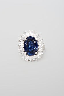 White Finish White & Blue Swarovski Zirconia Cocktail Ring In Sterling Silver