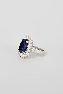 White Finish White & Blue Swarovski Zirconia Cocktail Ring In Sterling Silver