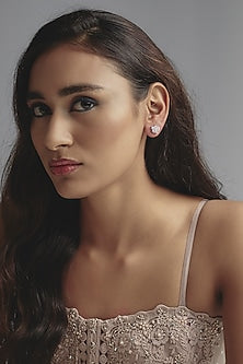 White Finish Zircon Stud Earrings In Sterling Silver