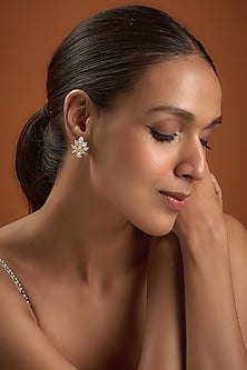 White Finish Zircon Stud Earrings In Sterling Silver