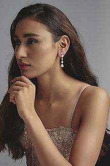 White Finish Zircon Dangler Earrings In Sterling Silver