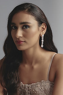 White Finish Zircon Dangler Earrings In Sterling Silver