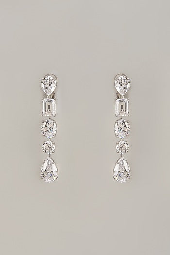 White Finish Zircon Dangler Earrings In Sterling Silver