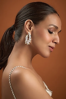 White Finish Zircon Dangler Earrings In Sterling Silver