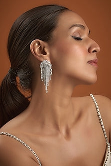 White Finish Zircon Dangler Earrings In Sterling Silver