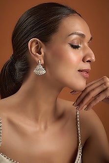 White Finish Zircon Dangler Earrings In Sterling Silver