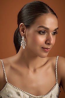 White Finish Zircon Dangler Earrings In Sterling Silver